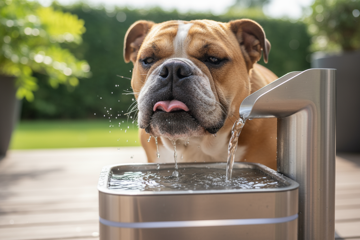FROM THE GENERATED VIDEO FROM THE PRODUICT HAVE A PICTURE OF THE DOG DRINKING FROM THE PRODUCT
